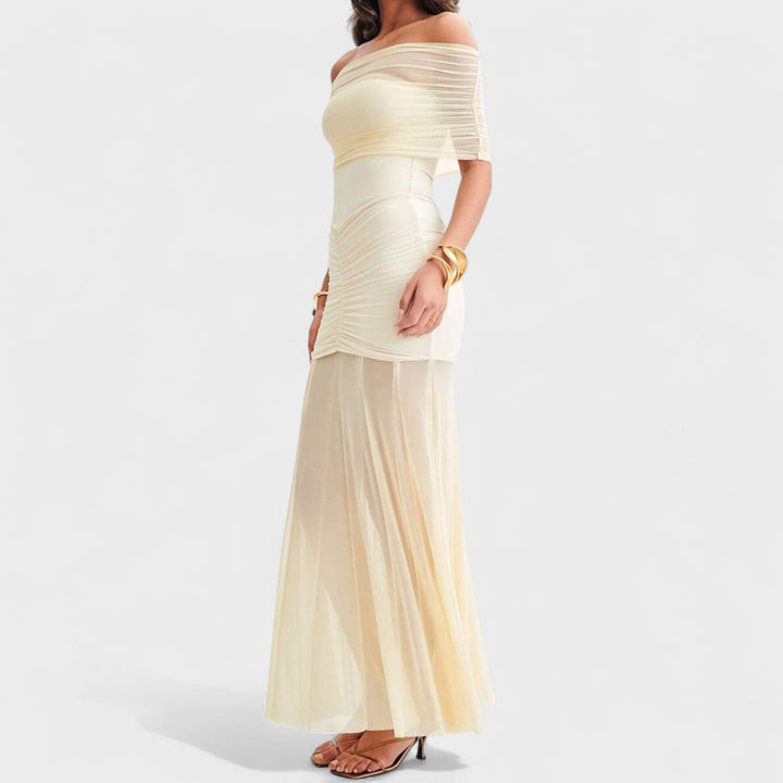 Vitoria - Vestido comprido de malha com ombros descobertos