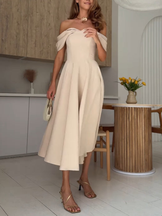Isadora | Vestido Maxi Elegante com Ombros À Mostra e Drapeado