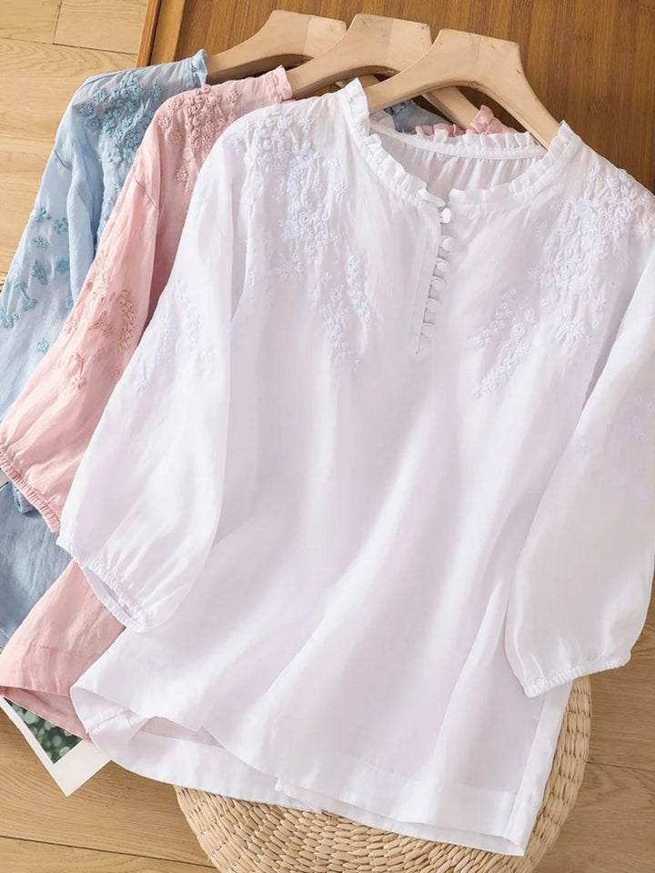 Kissina | Blusa de Algodão e Linho Bordada