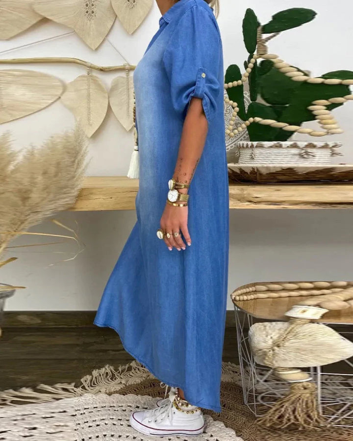 Ibiza | Vestido Maxi De Ganga Com Detalhes Modernos