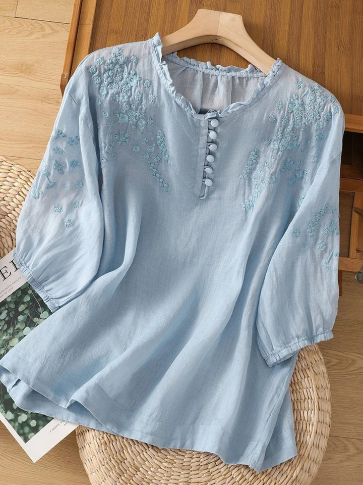 Kissina | Blusa de Algodão e Linho Bordada