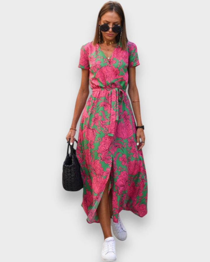 Amelie – Vestido Midi Floral Ajustável e Confortável