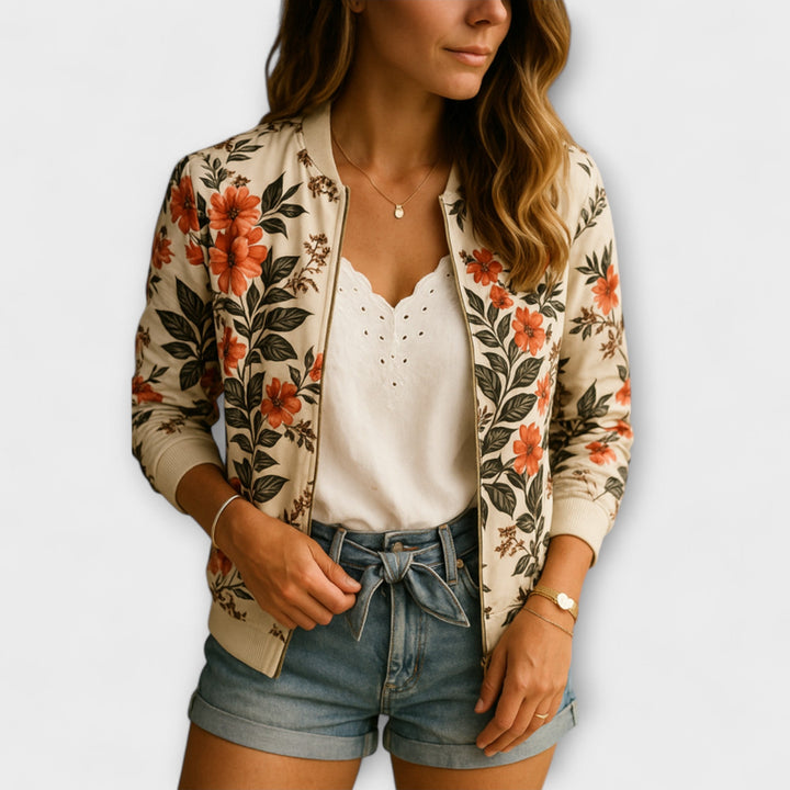 Andreia - Casaco bomber elegante com padrão floral