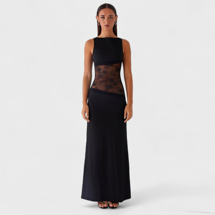 Lucinda - Vestido comprido de renda preto