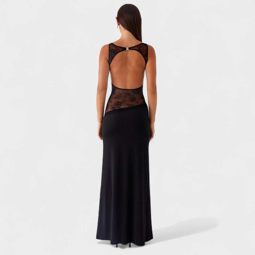 Lucinda - Vestido comprido de renda preto