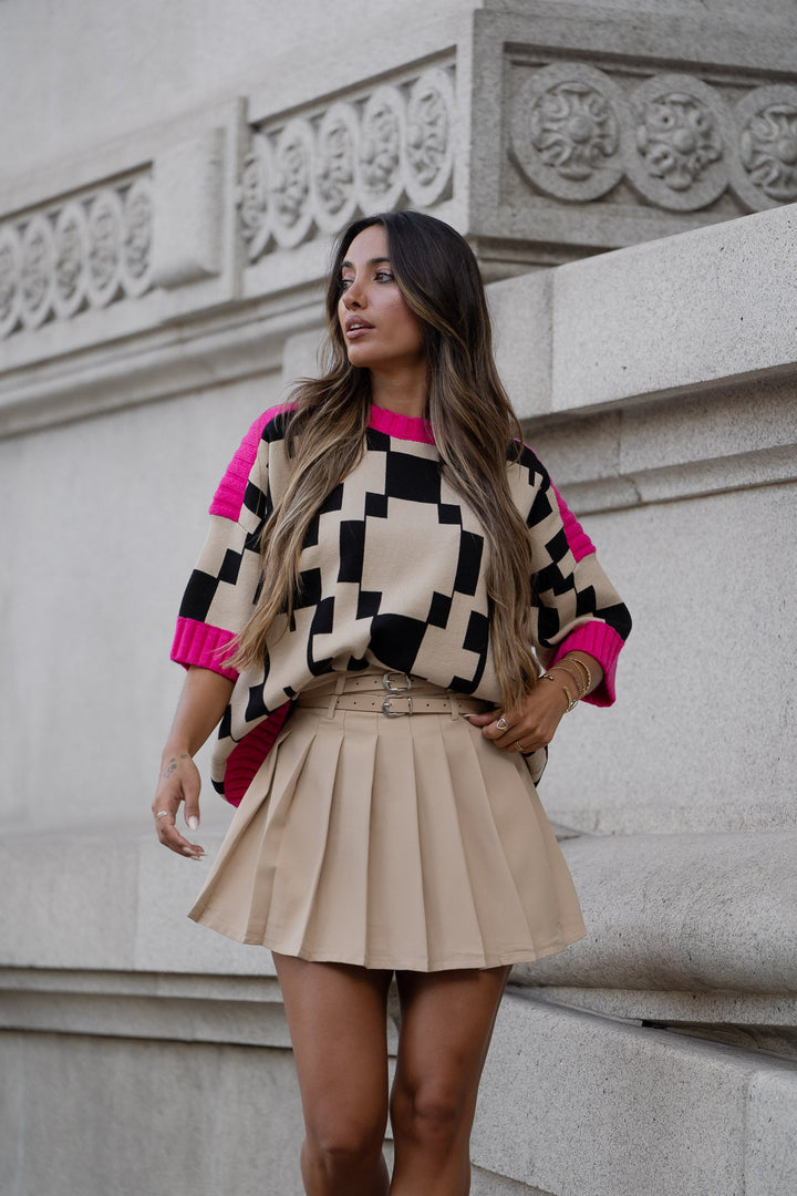 Saia-calção c/ pregas - bege