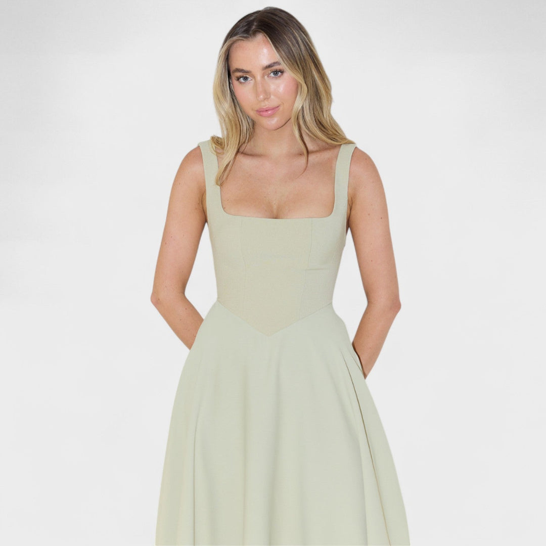 Maribel - Vestido Midi com decote quadrado