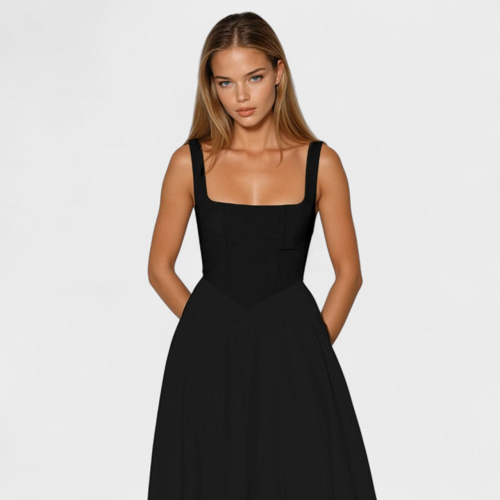 Maribel - Vestido Midi com decote quadrado