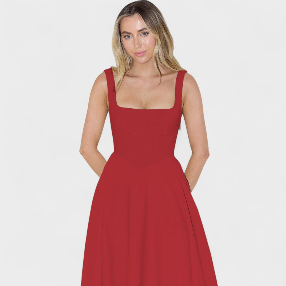 Maribel - Vestido Midi com decote quadrado