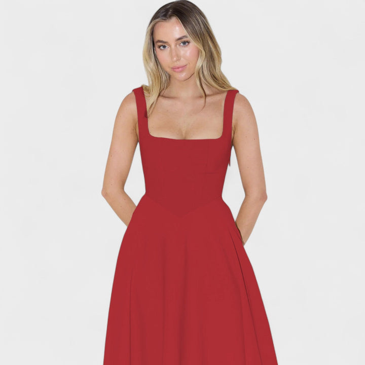 Maribel - Vestido Midi com decote quadrado