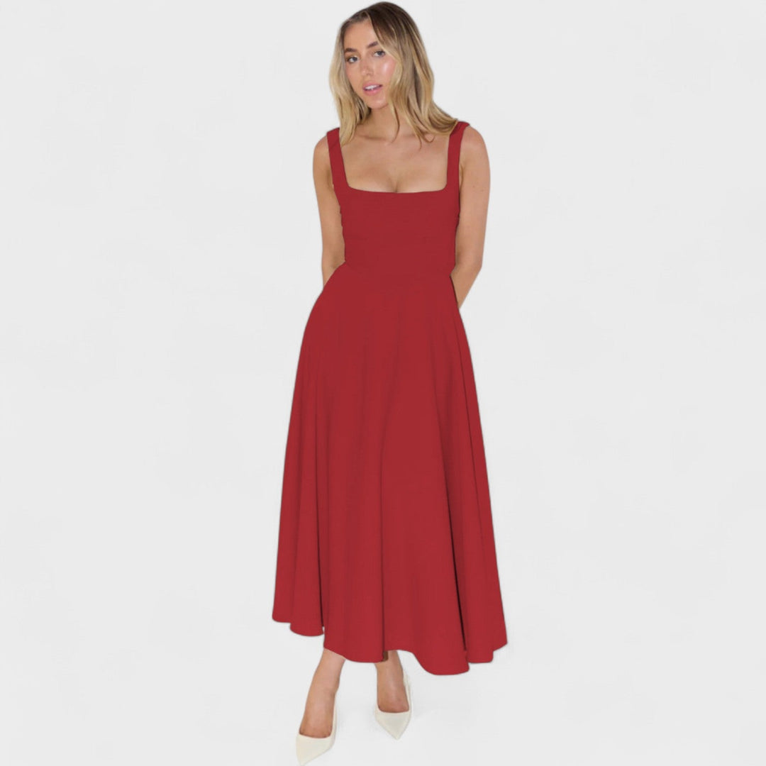 Maribel - Vestido Midi com decote quadrado