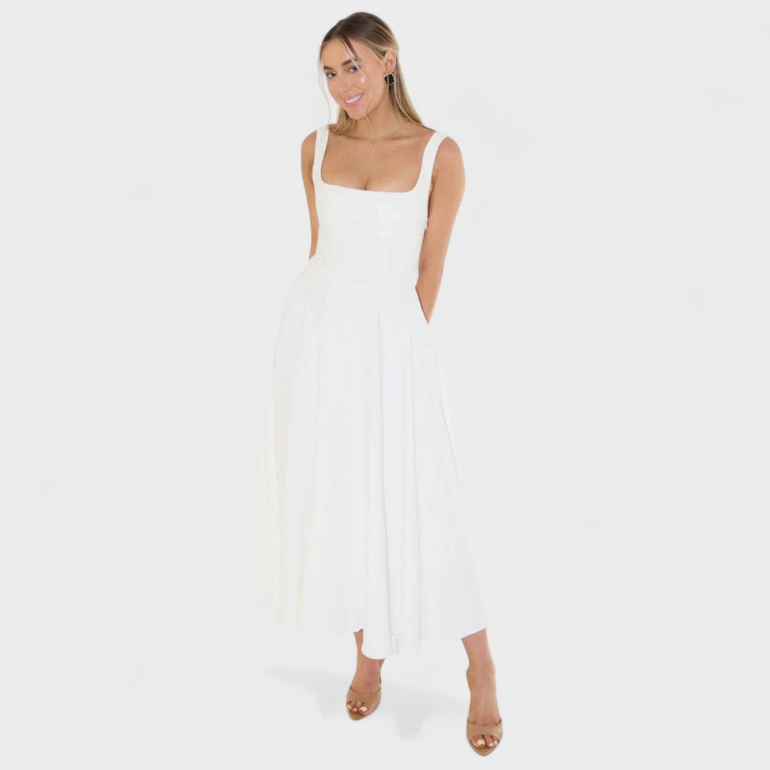 Maribel - Vestido Midi com decote quadrado