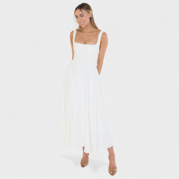 Maribel - Vestido Midi com decote quadrado