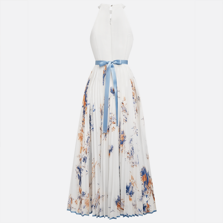 Jessie | Vestido Elegante de Cerimónia Floral em Azul e Branco