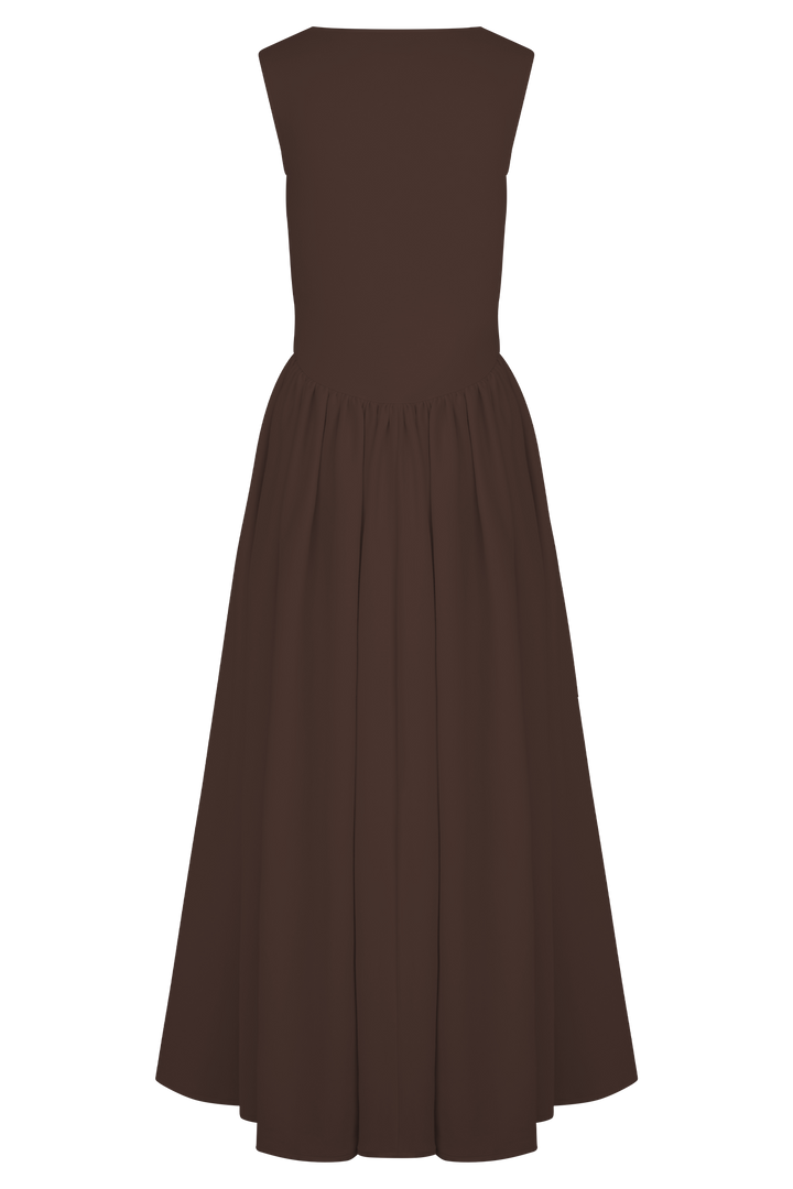 Sharon |Vestido midi  em malha de esparguete - Castanho cacau