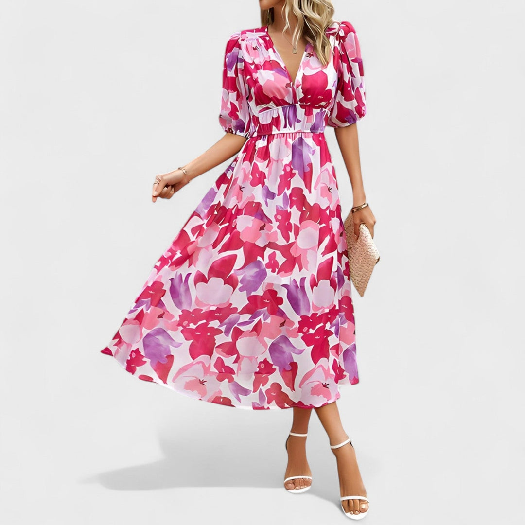 Clara – Vestido Midi Floral Elegante