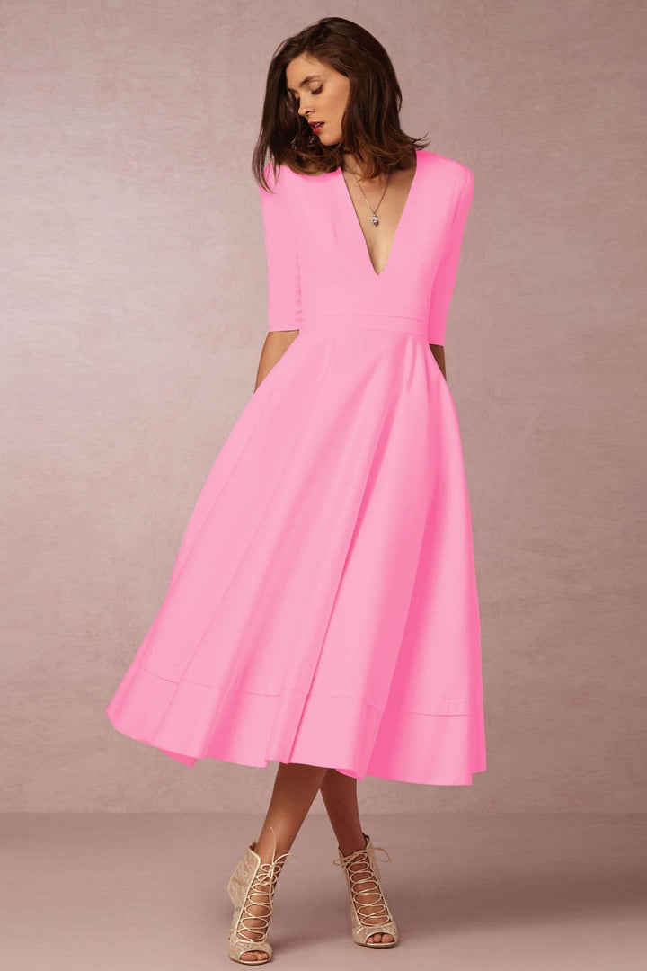 Laura | Vestido Midi Feminino Com Corte Em A, Decote Em V