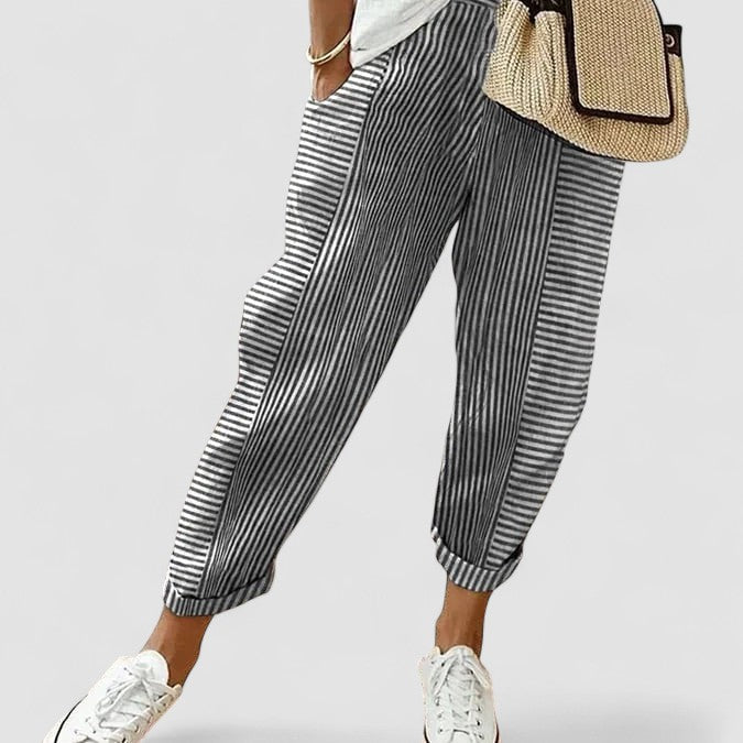 Dominique - Calças de riscas sazonais confortáveis