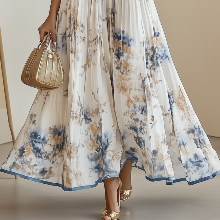 Jessie | Vestido Elegante de Cerimónia Floral em Azul e Branco