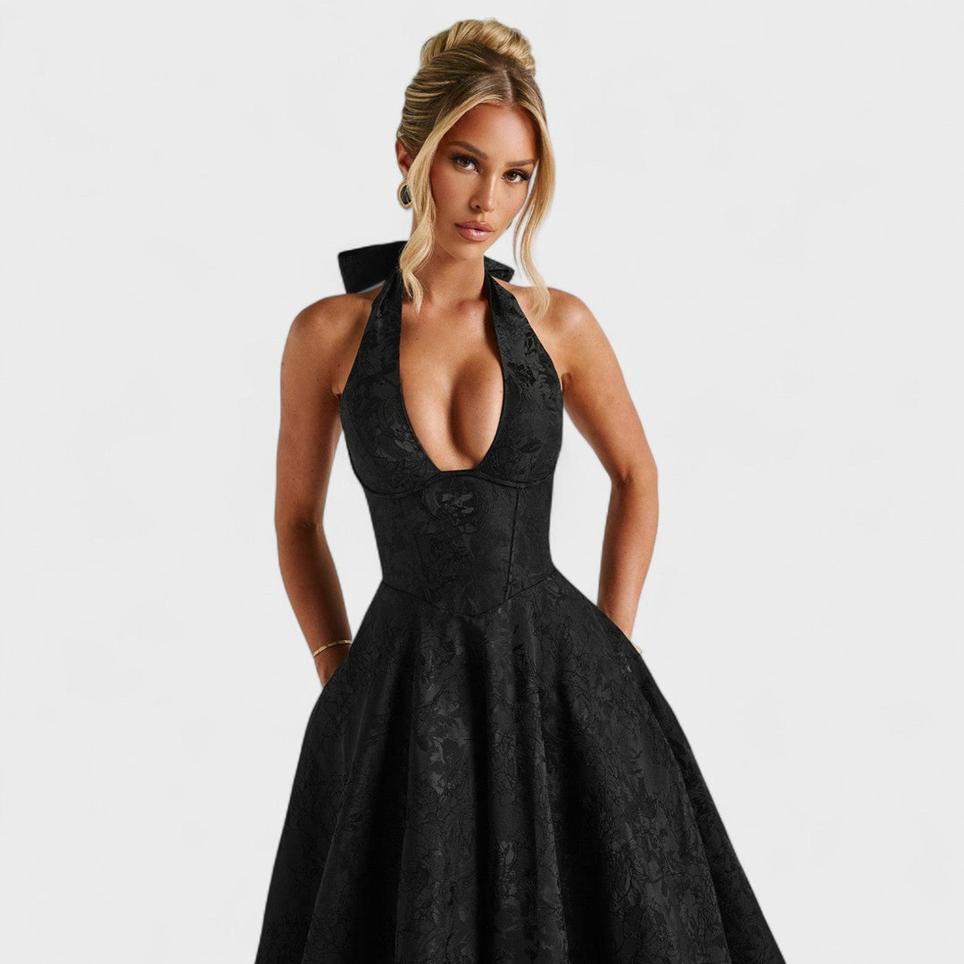 Effie - Vestido midi texturado com decote V