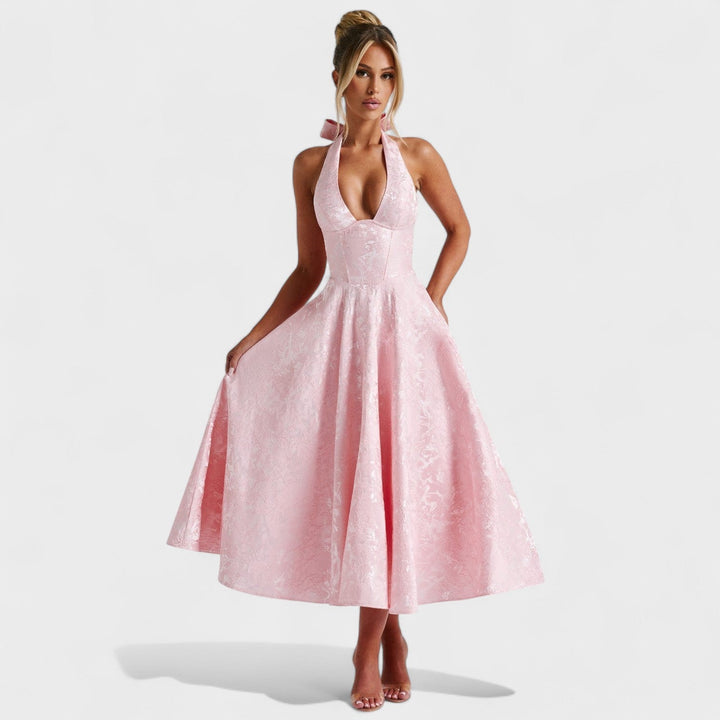 Effie - Vestido midi texturado com decote V