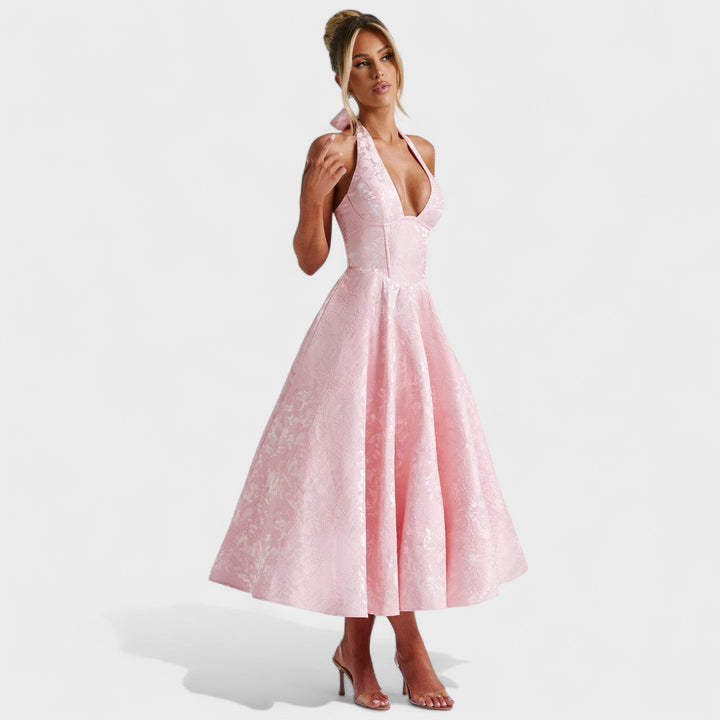 Effie - Vestido midi texturado com decote V