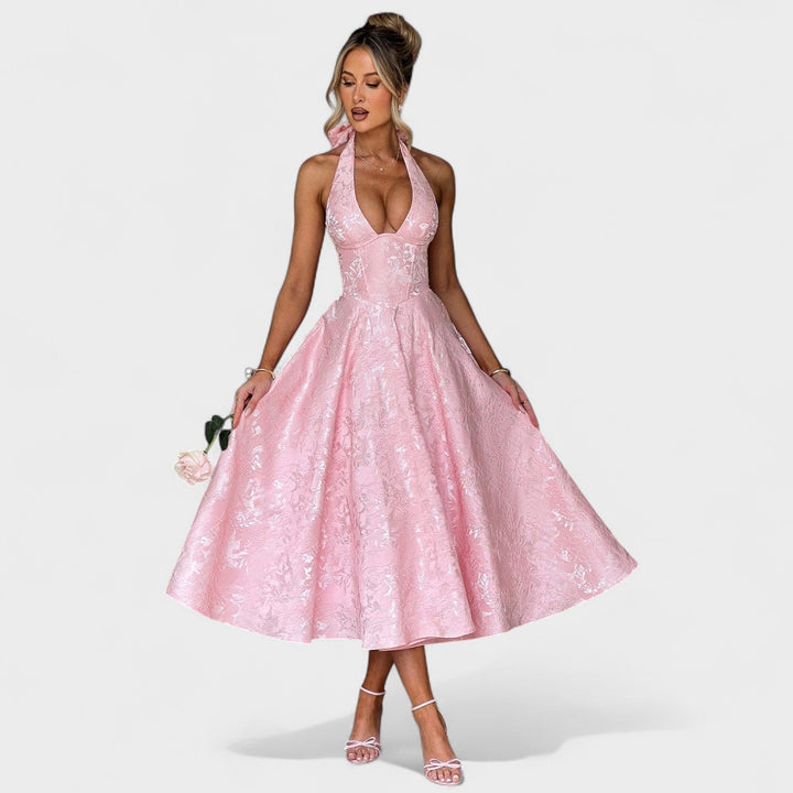 Effie - Vestido midi texturado com decote V