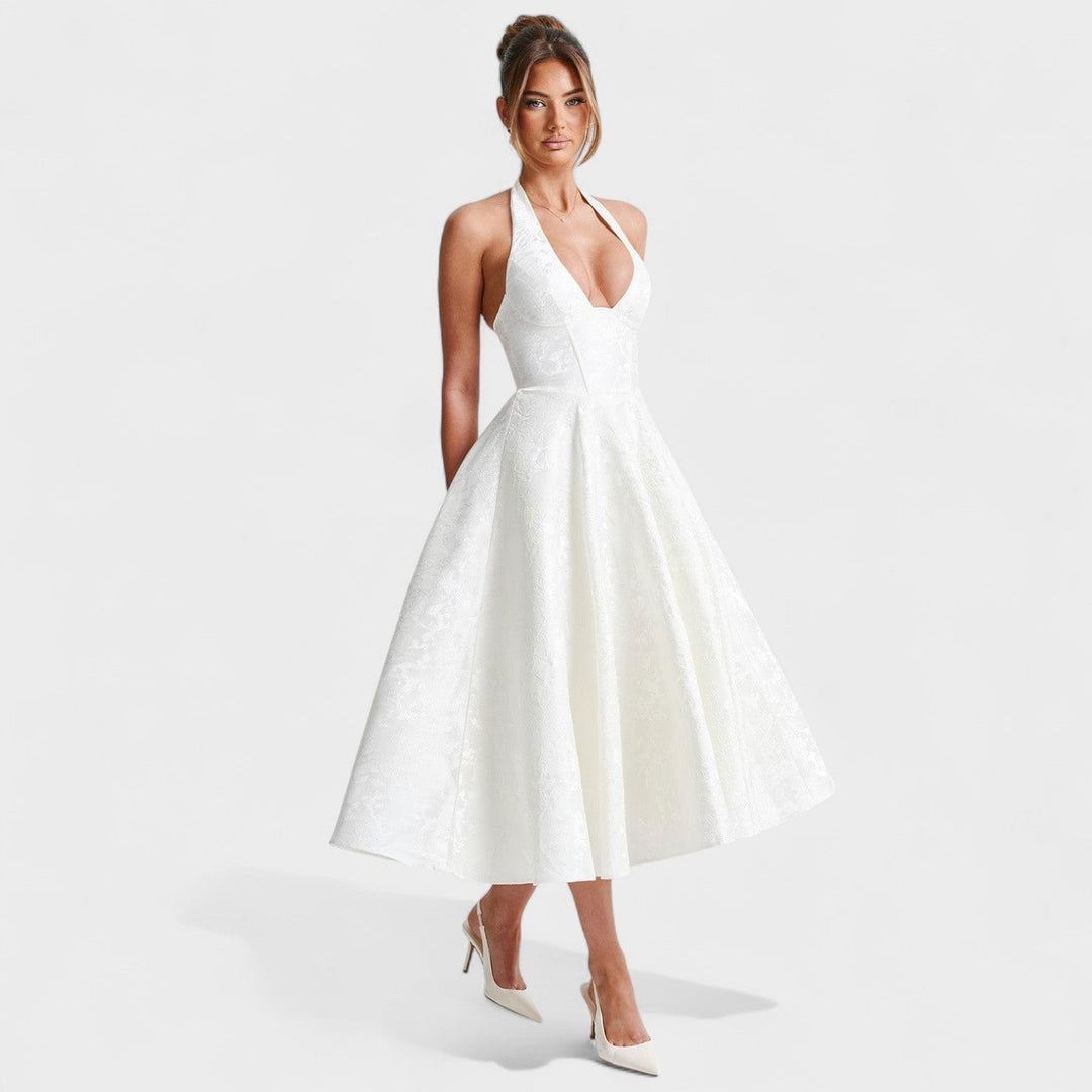 Effie - Vestido midi texturado com decote V