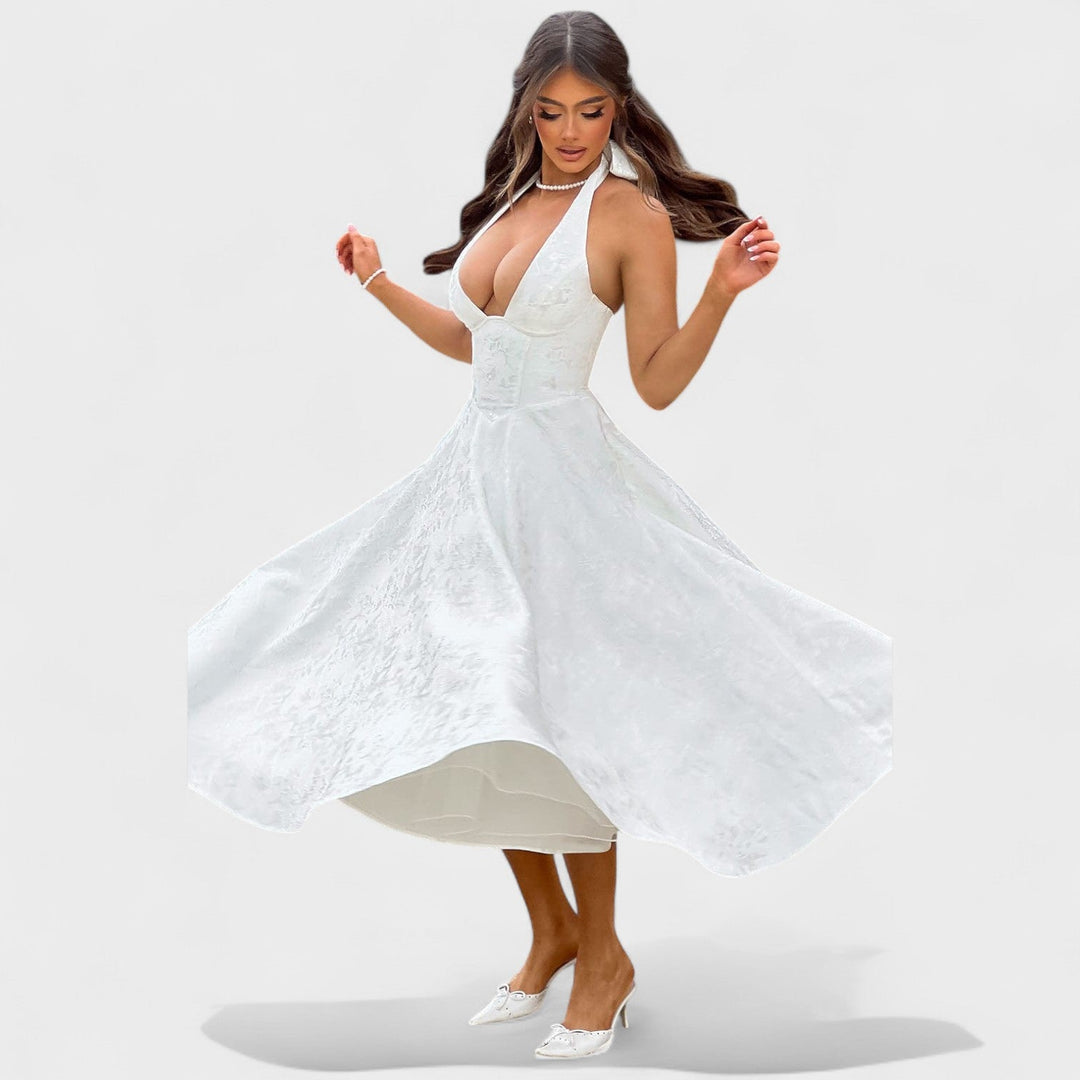 Effie - Vestido midi texturado com decote V