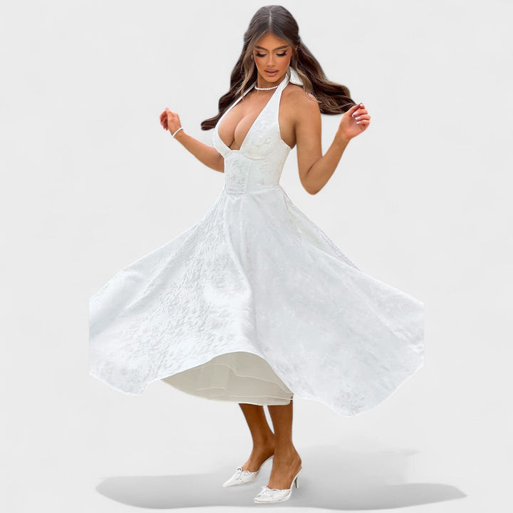 Effie - Vestido midi texturado com decote V