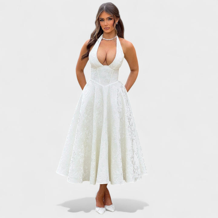 Effie - Vestido midi texturado com decote V