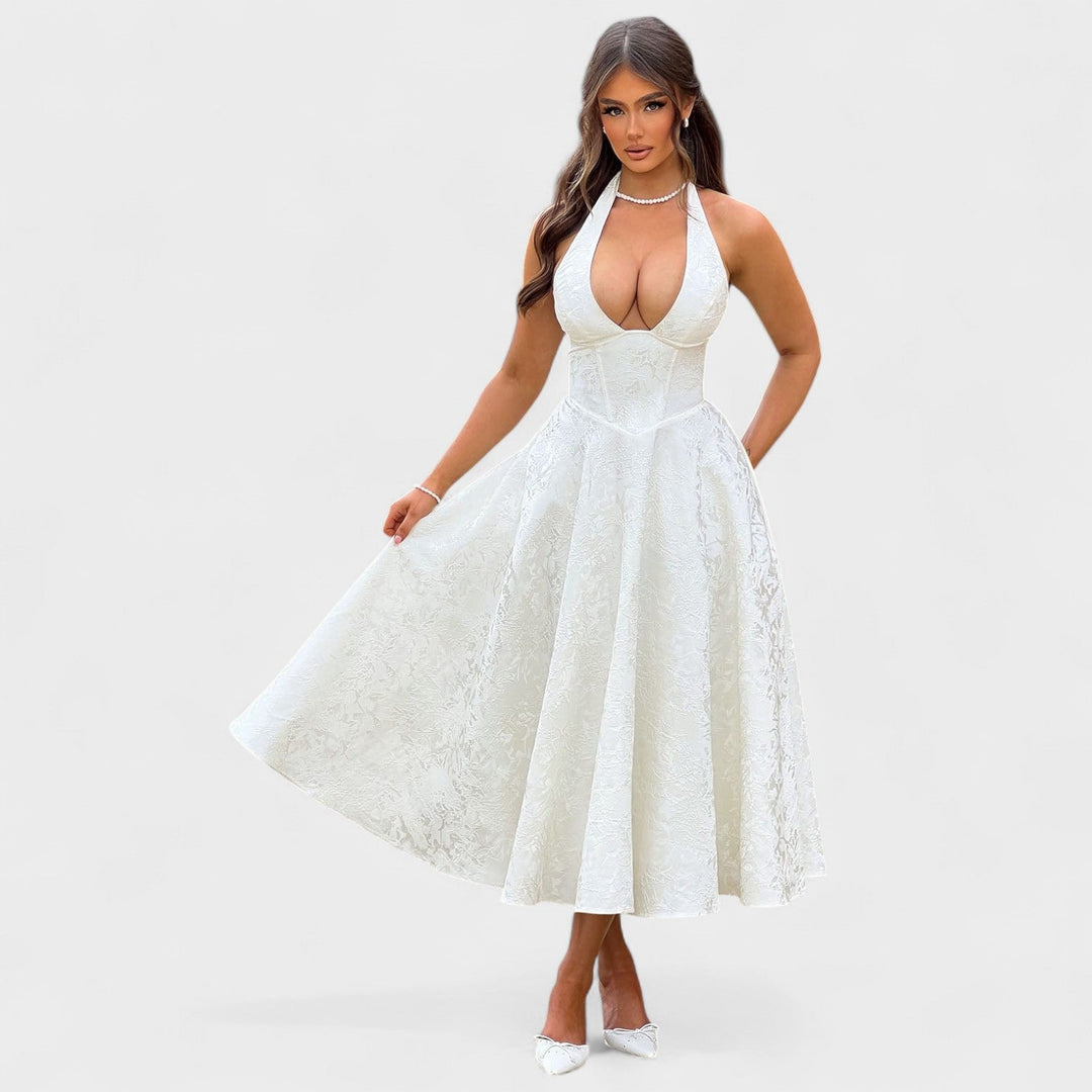 Effie - Vestido midi texturado com decote V