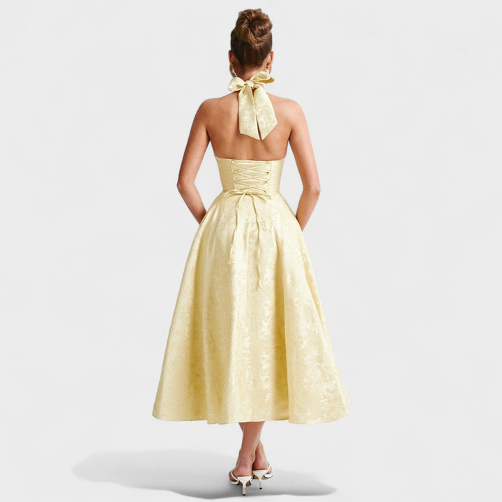 Effie - Vestido midi texturado com decote V