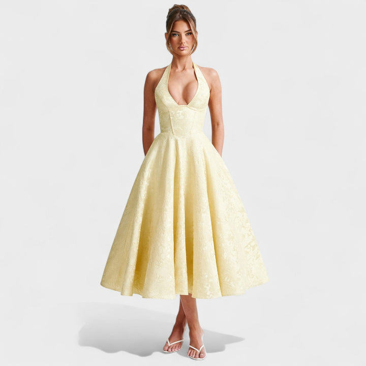 Effie - Vestido midi texturado com decote V