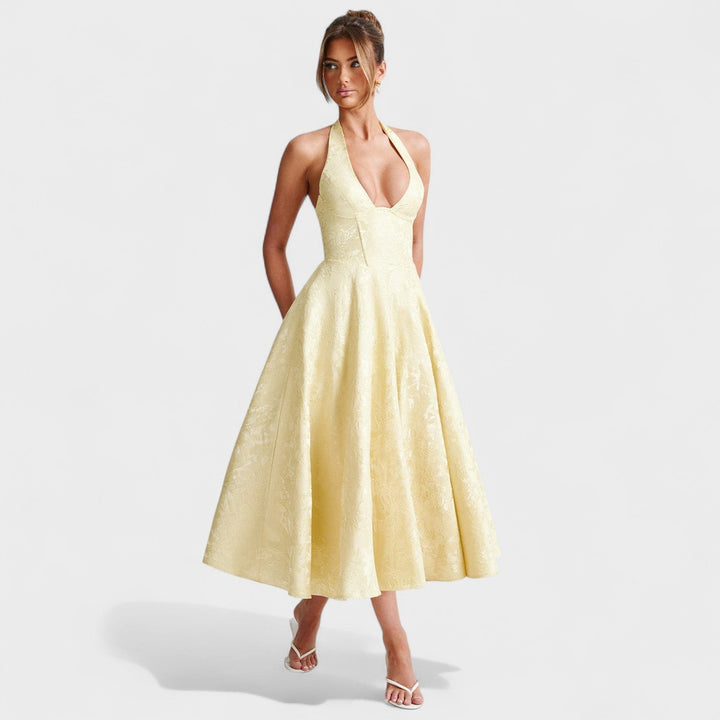 Effie - Vestido midi texturado com decote V