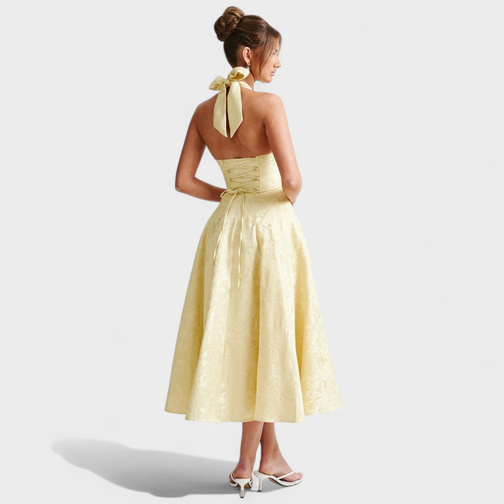 Effie - Vestido midi texturado com decote V