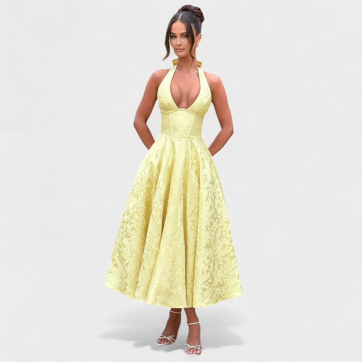 Effie - Vestido midi texturado com decote V