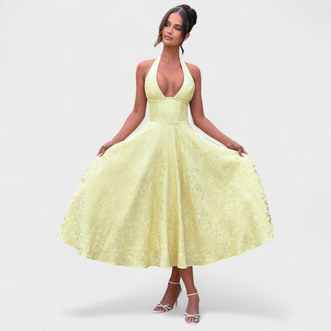 Effie - Vestido midi texturado com decote V