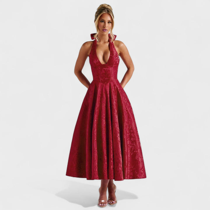Effie - Vestido midi texturado com decote V