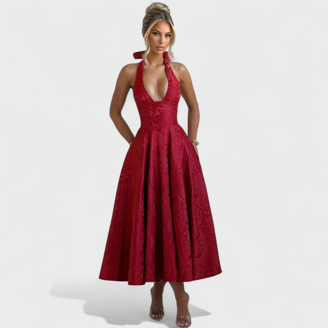 Effie - Vestido midi texturado com decote V
