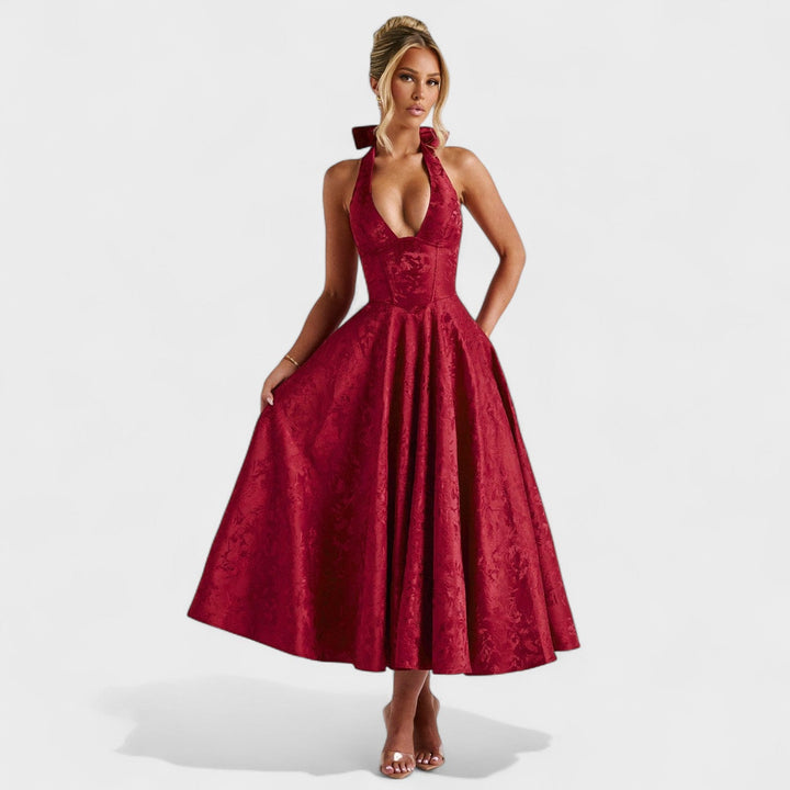 Effie - Vestido midi texturado com decote V